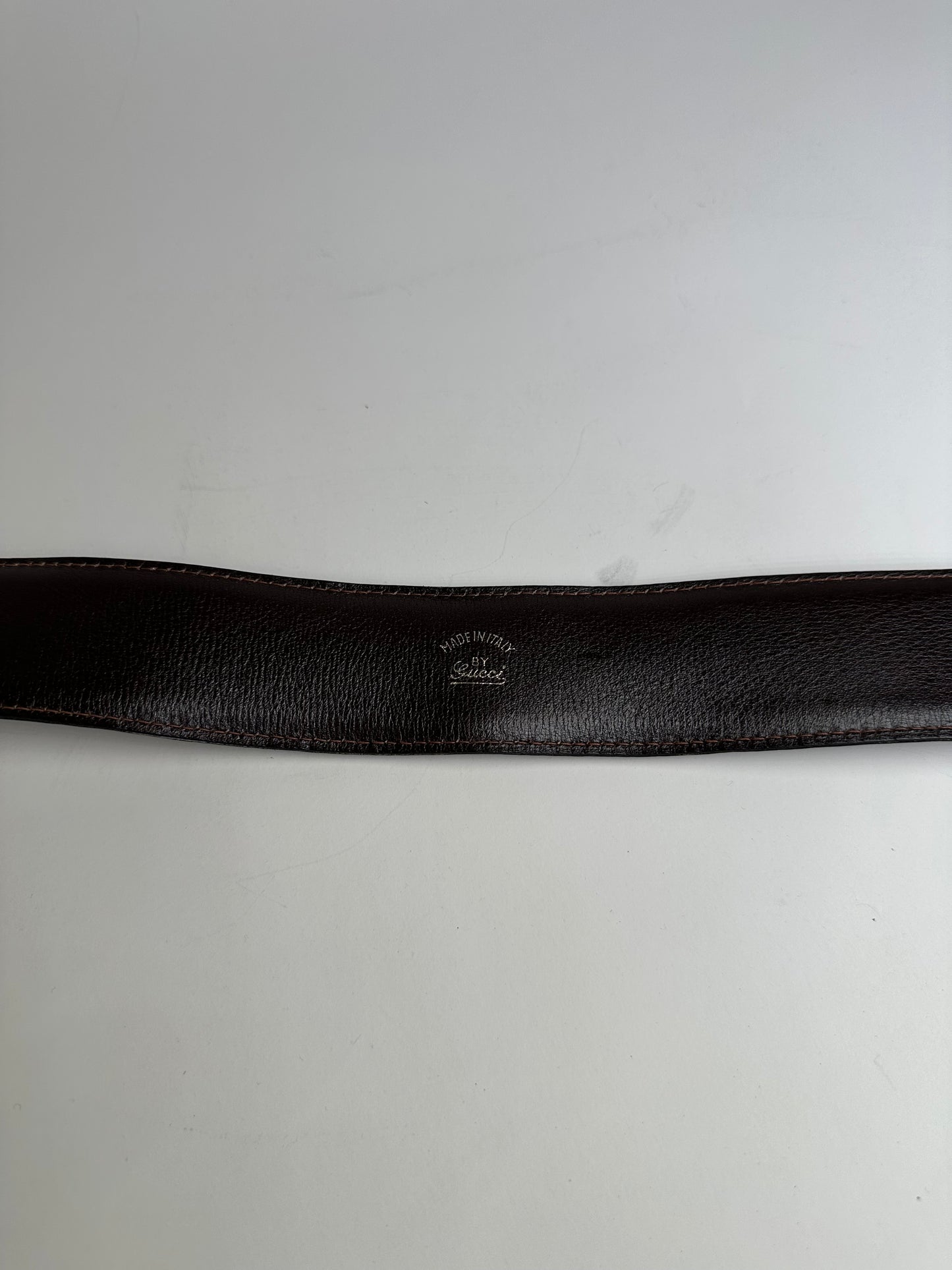 Vintage Gucci Double G Logo Leather Belt Dark Brown Gold