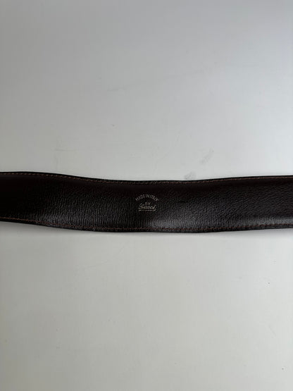 Vintage Gucci Double G Logo Leather Belt Dark Brown Gold
