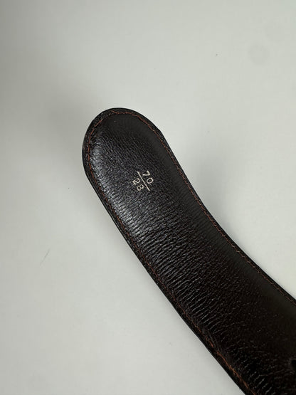 Vintage Gucci Double G Logo Leather Belt Dark Brown Gold