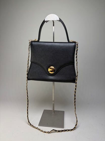 Vintage Givenchy Textured Leather Shoulder Bag Black Gold