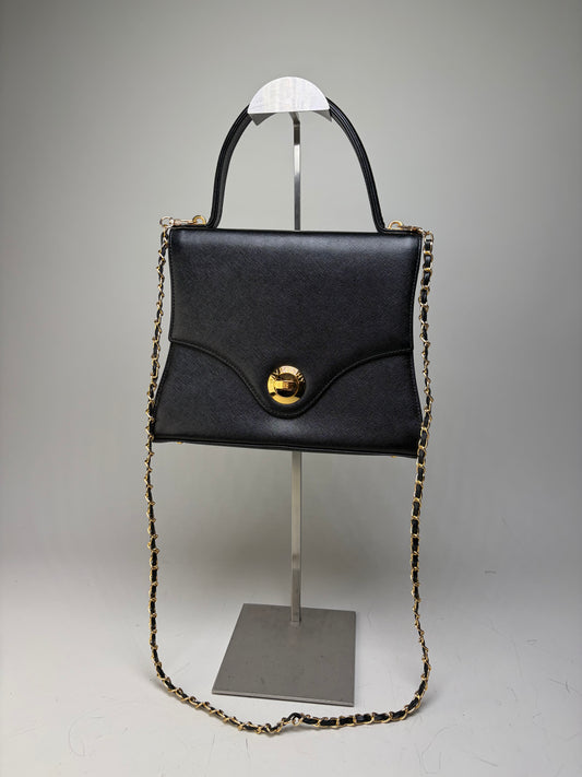 Vintage Givenchy Textured Leather Shoulder Bag Black Gold