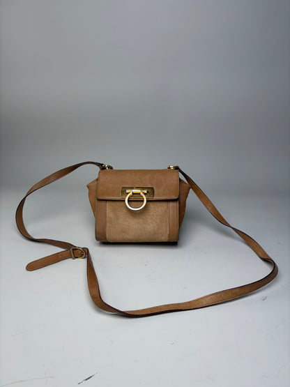 Vintage Ferragamo Leather Hair-On-Hide Crossbody Bag Tan Brown