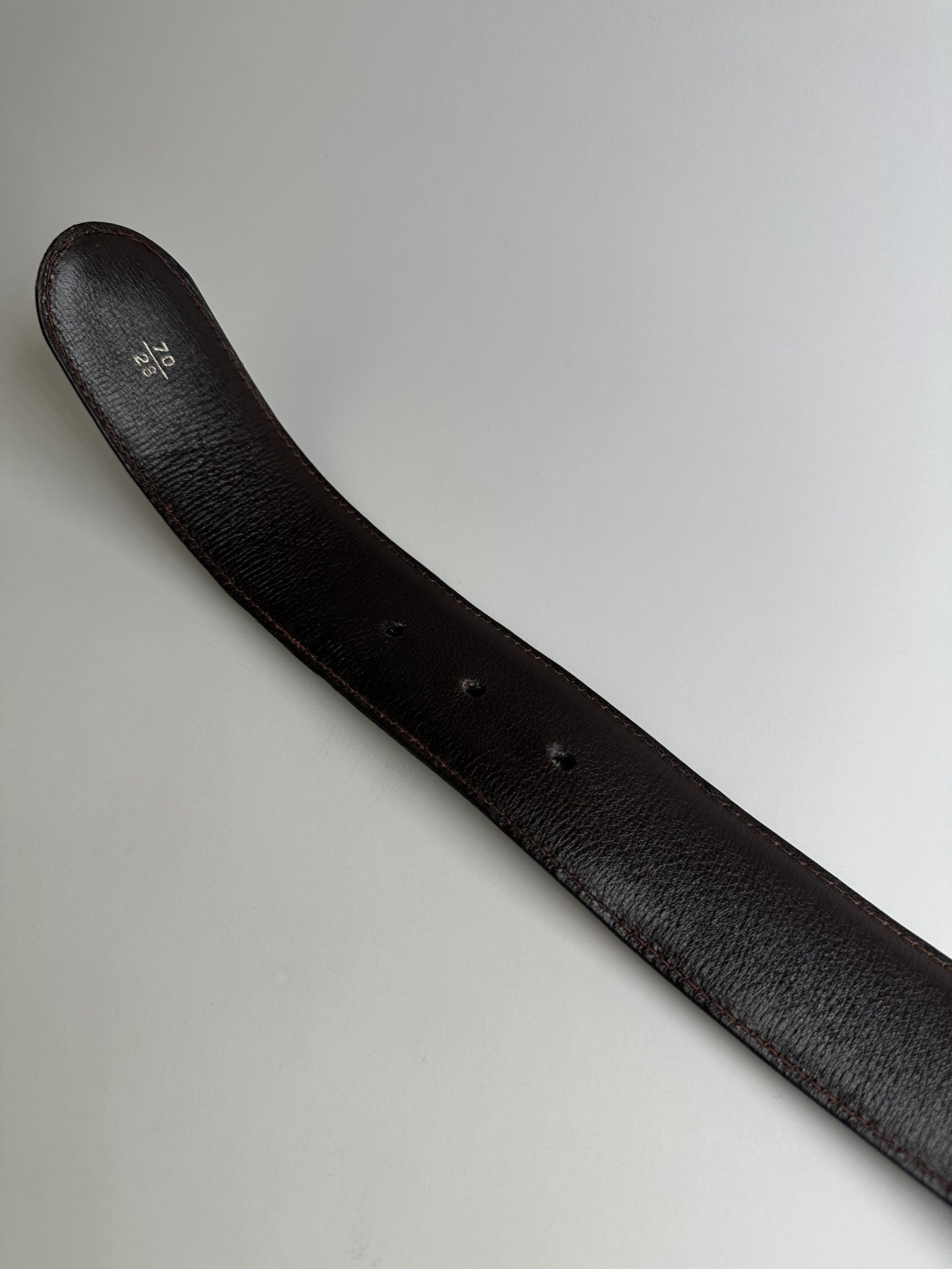 Vintage Gucci Double G Logo Leather Belt Dark Brown Gold