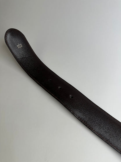 Vintage Gucci Double G Logo Leather Belt Dark Brown Gold