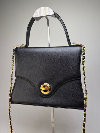 Vintage Givenchy Textured Leather Shoulder Bag Black Gold
