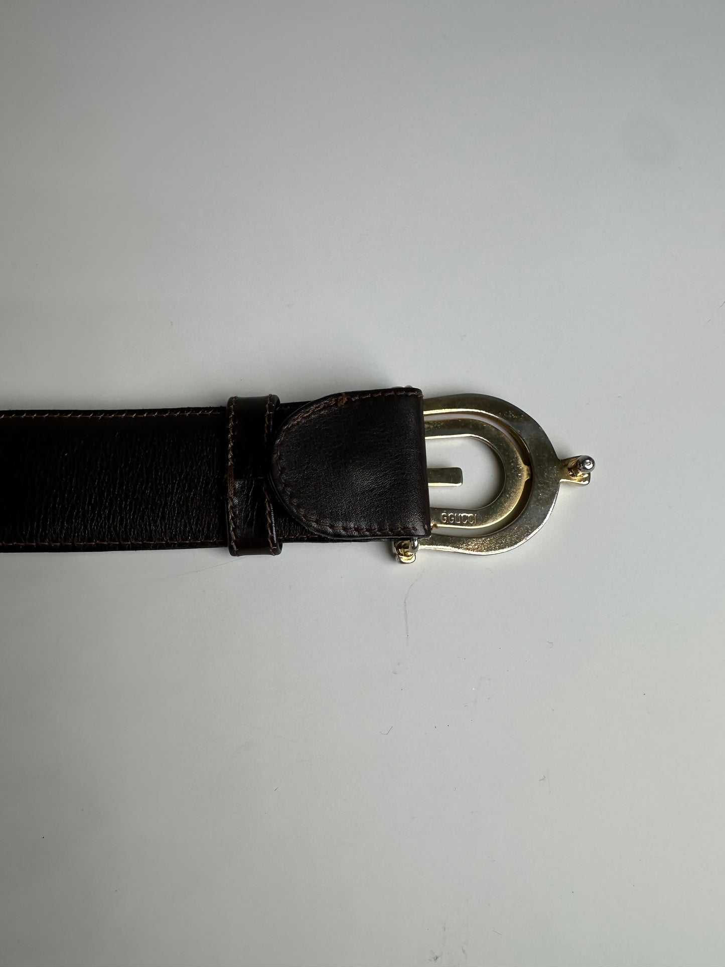 Vintage Gucci Double G Logo Leather Belt Dark Brown Gold