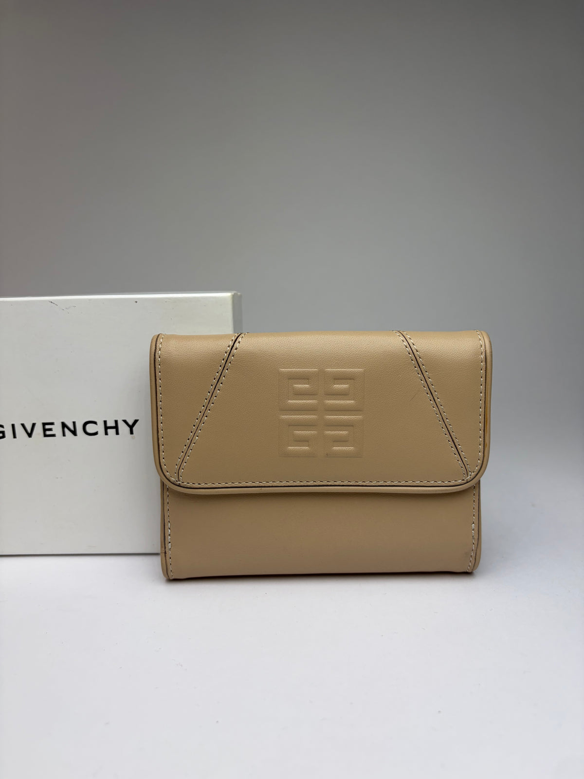 Vintage Givenchy Leather Bifold Wallet Beige Silver