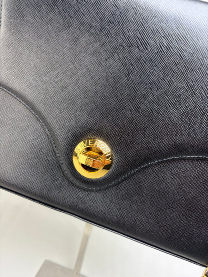 Vintage Givenchy Textured Leather Shoulder Bag Black Gold