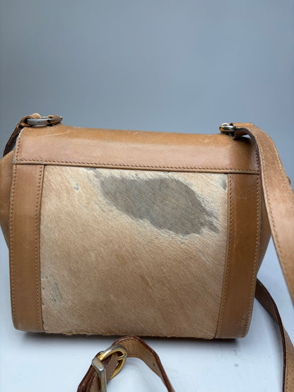 Vintage Ferragamo Leather Hair-On-Hide Crossbody Bag Tan Brown