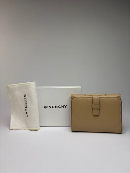 Vintage Givenchy Leather Bifold Wallet Beige Silver