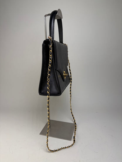 Vintage Givenchy Textured Leather Shoulder Bag Black Gold