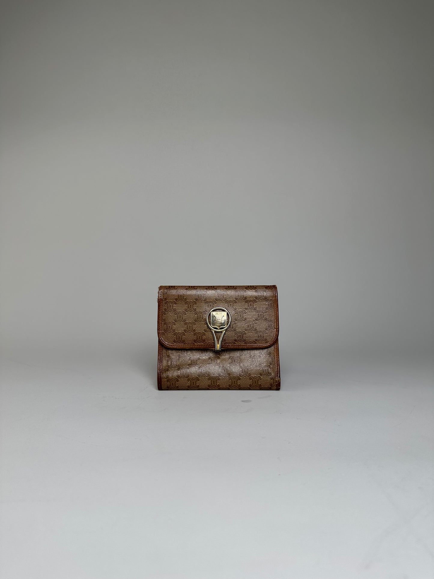 Vintage Celine Macadam Canvas Wallet Beige Brown