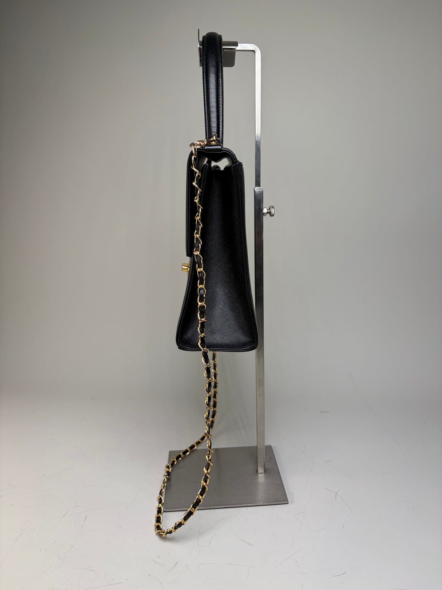 Vintage Givenchy Textured Leather Shoulder Bag Black Gold