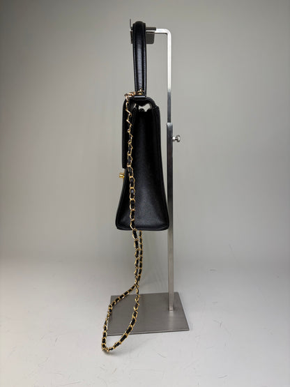 Vintage Givenchy Textured Leather Shoulder Bag Black Gold
