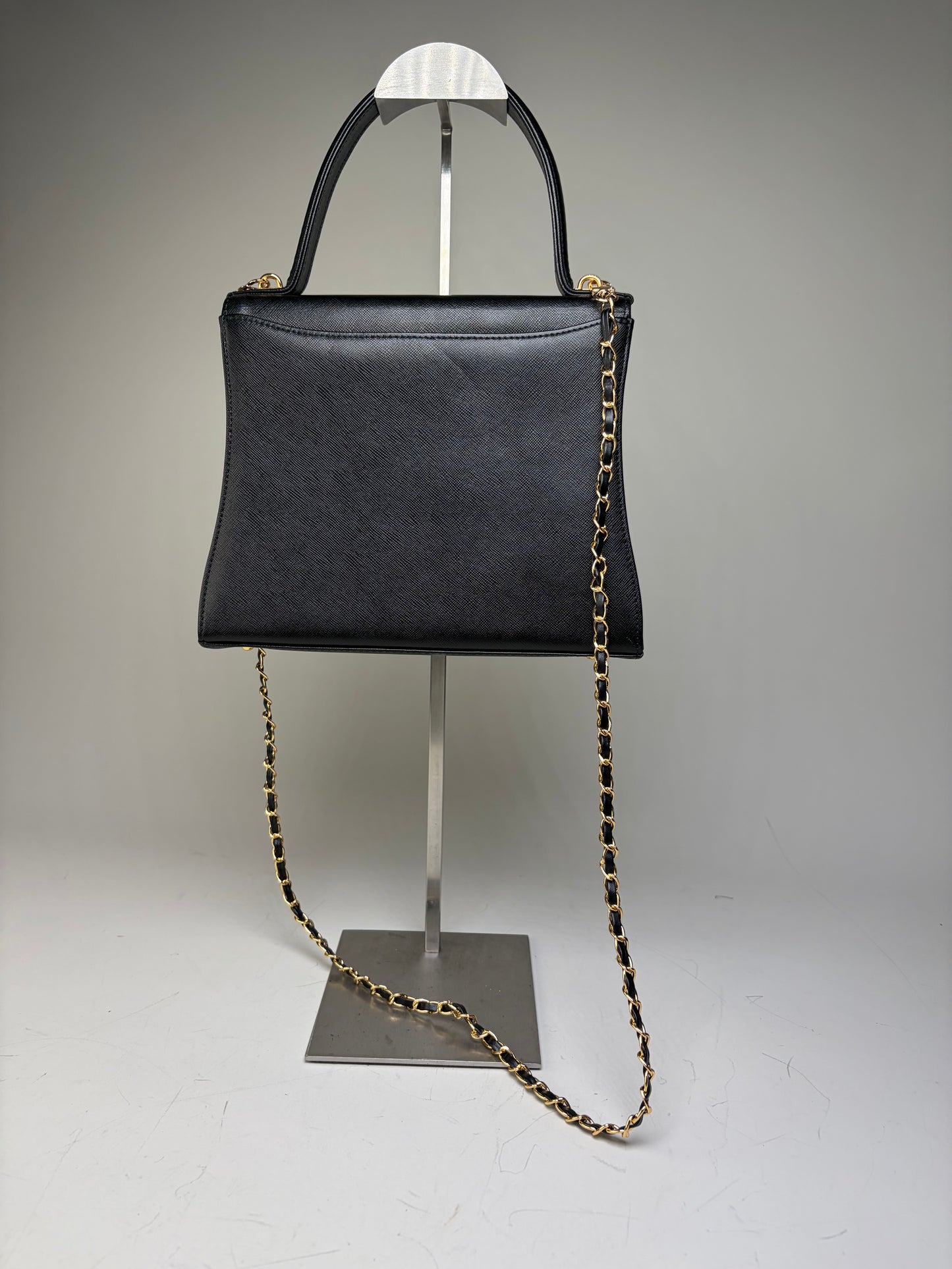 Vintage Givenchy Textured Leather Shoulder Bag Black Gold