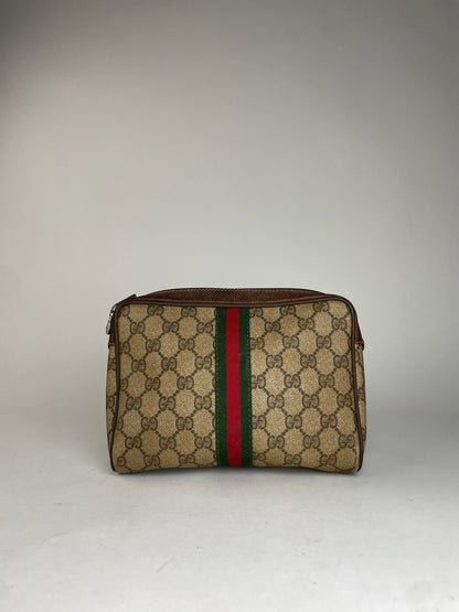 Vintage Gucci monogram Leather Clutch Grey Brown