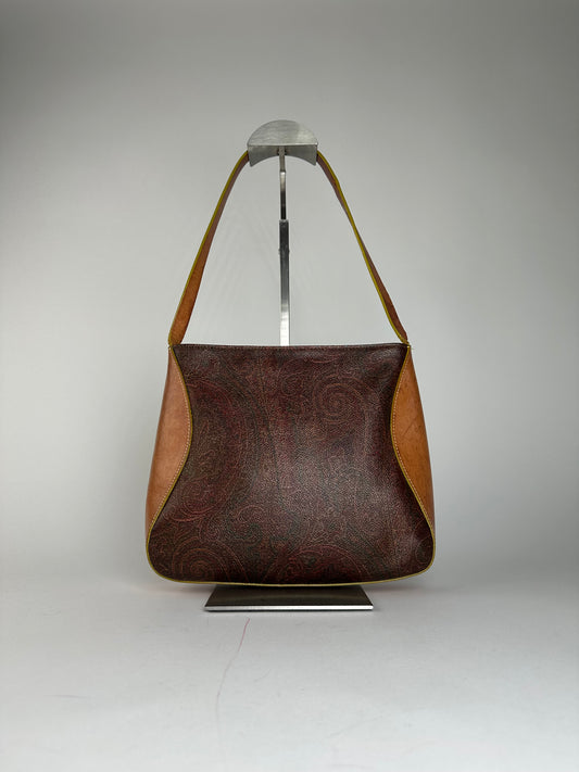 Vintage Etro Paisley Leather Handbag Multicolor Beige