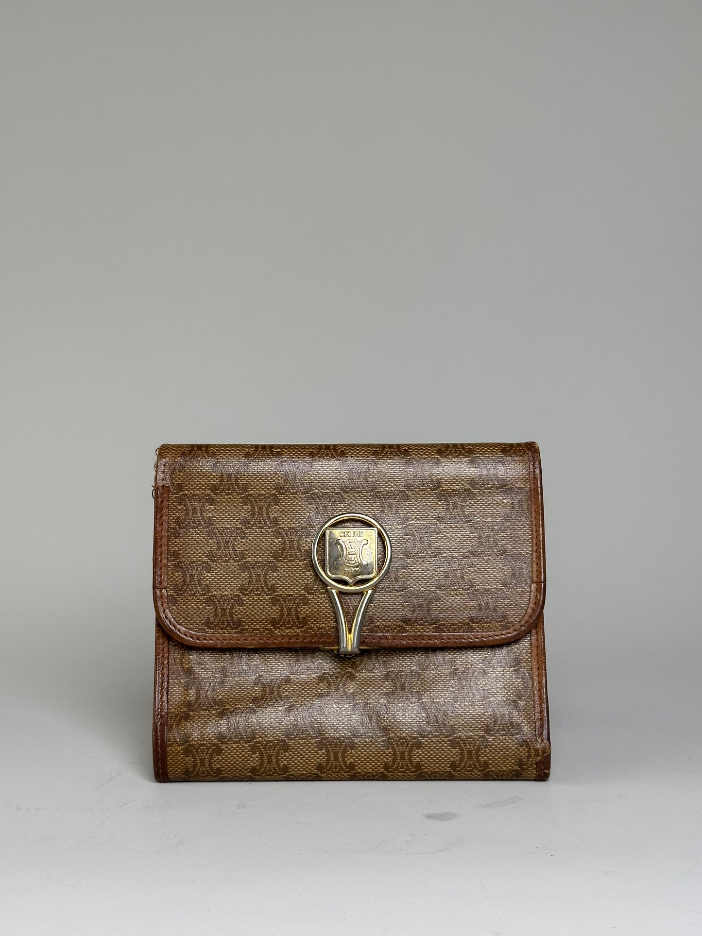Vintage Celine Macadam Canvas Wallet Beige Brown