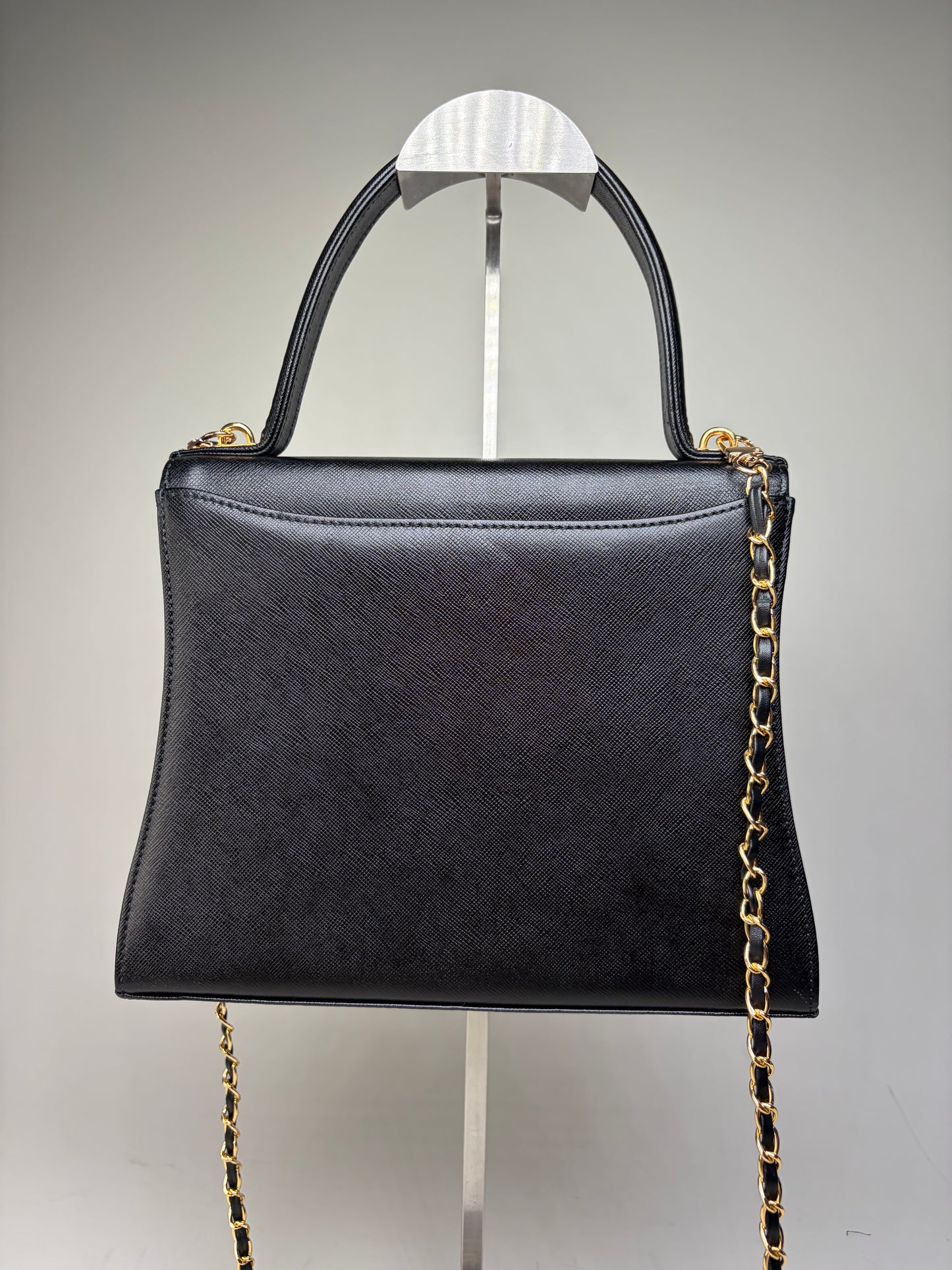 Vintage Givenchy Textured Leather Shoulder Bag Black Gold