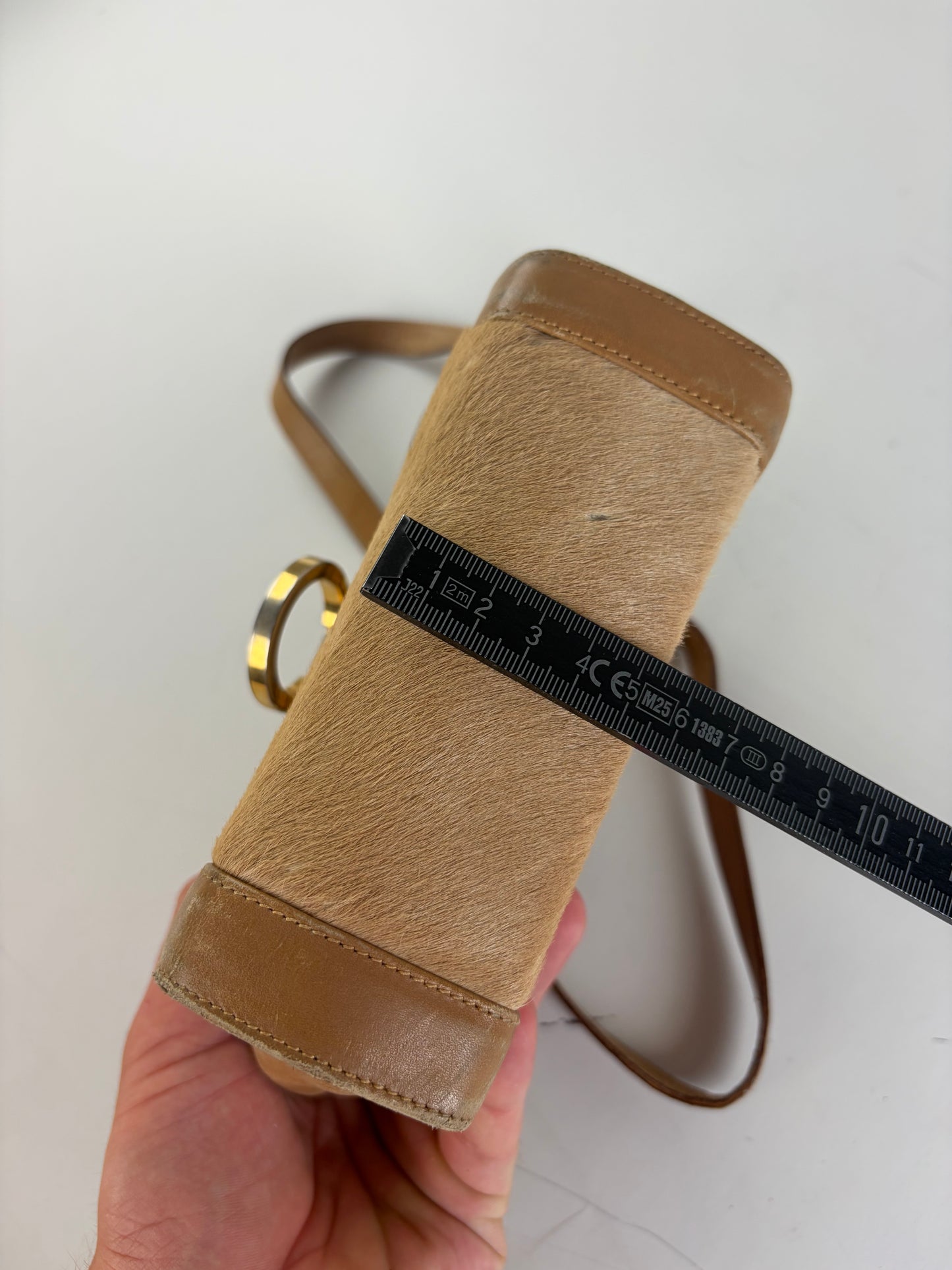 Vintage Ferragamo Leather Hair-On-Hide Crossbody Bag Tan Brown