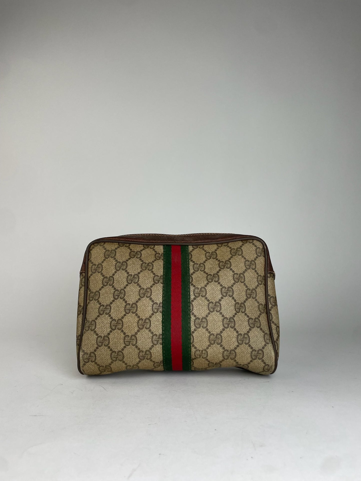 Vintage Gucci monogram Leather Clutch Grey Brown