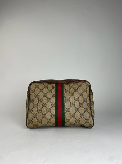 Vintage Gucci monogram Leather Clutch Grey Brown