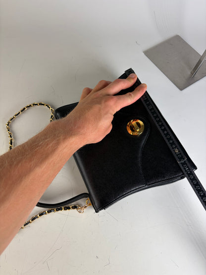 Vintage Givenchy Textured Leather Shoulder Bag Black Gold