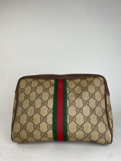 Vintage Gucci monogram Leather Clutch Grey Brown