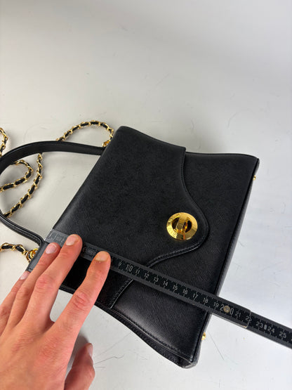 Vintage Givenchy Textured Leather Shoulder Bag Black Gold
