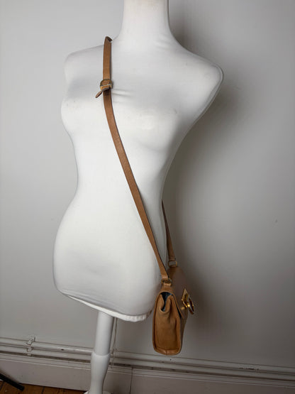 Vintage Ferragamo Leather Hair-On-Hide Crossbody Bag Tan Brown