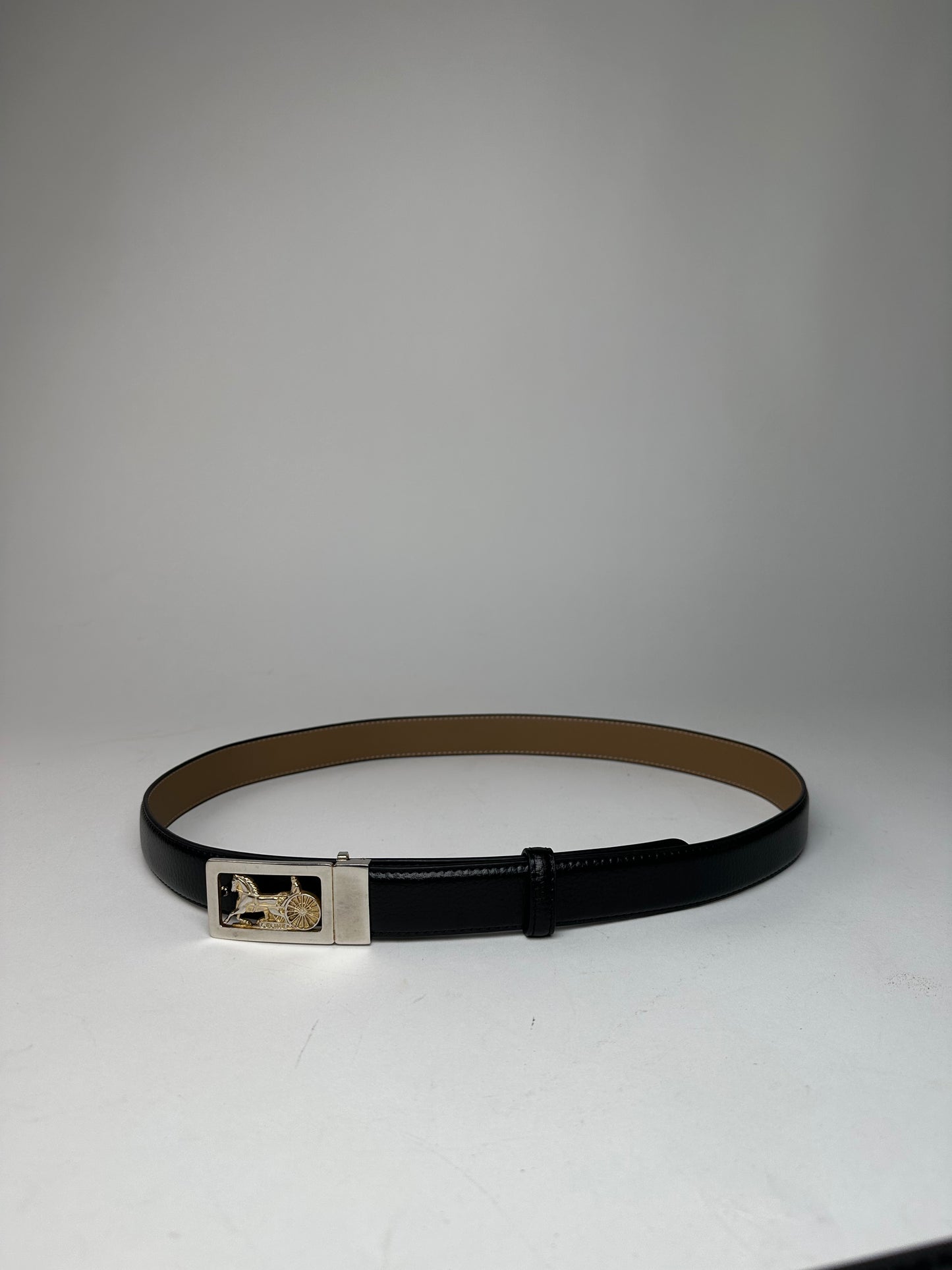 Vintage Celine Paris Triomphe Snake Emblossed Leather Belt Black