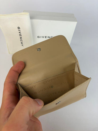 Vintage Givenchy Leather Bifold Wallet Beige Silver