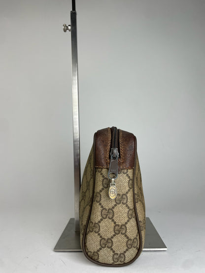Vintage Gucci monogram Leather Clutch Grey Brown