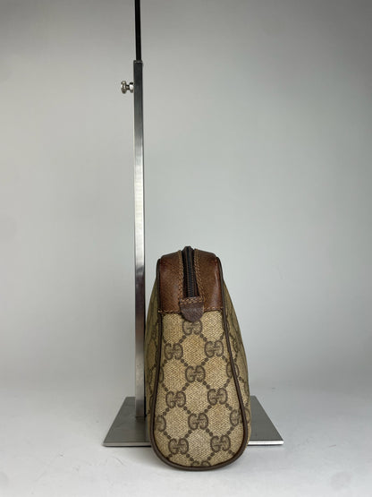 Vintage Gucci monogram Leather Clutch Grey Brown