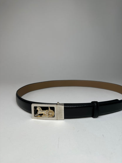 Vintage Celine Paris Triomphe Snake Emblossed Leather Belt Black