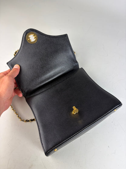 Vintage Givenchy Textured Leather Shoulder Bag Black Gold