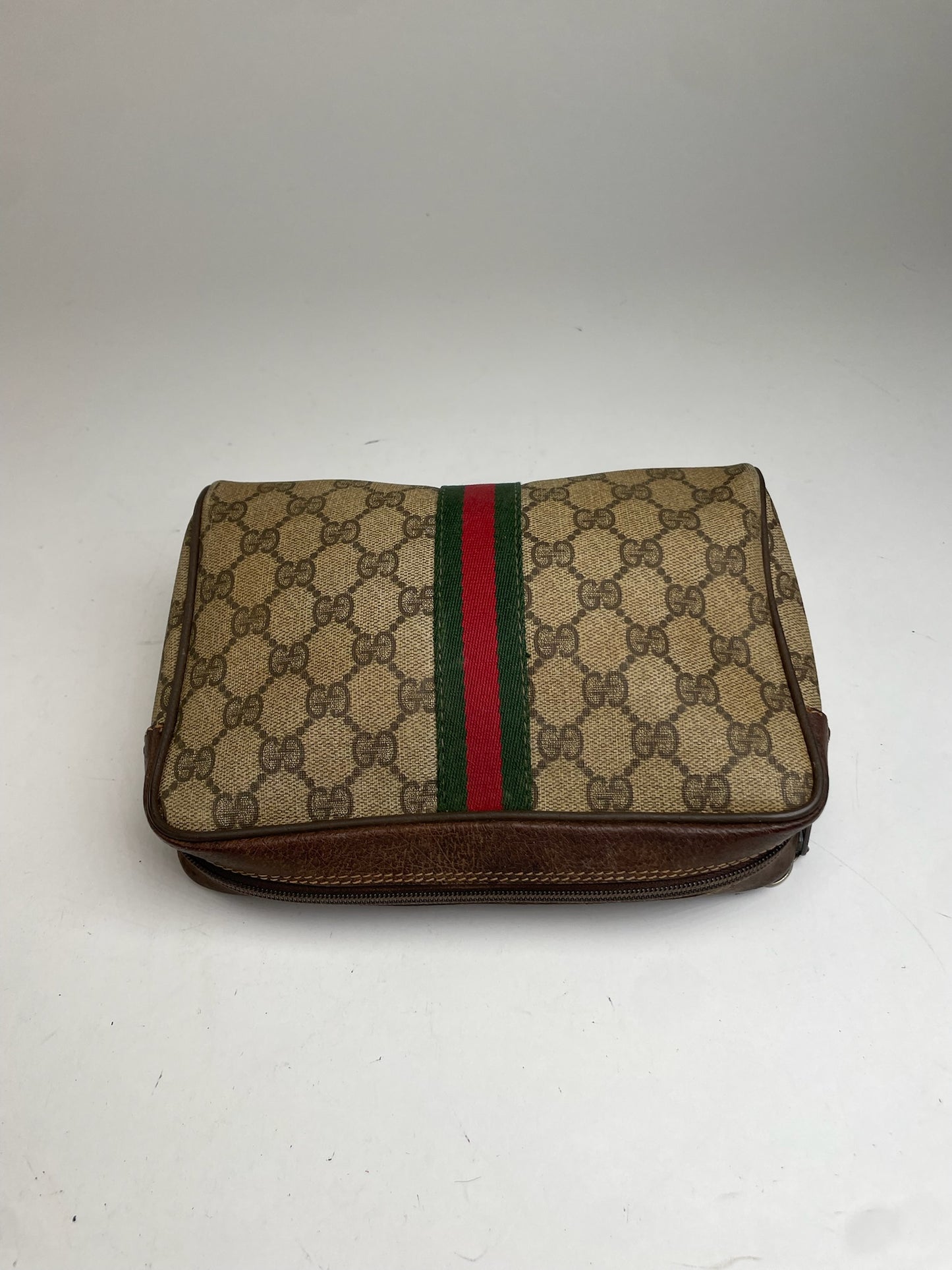 Vintage Gucci monogram Leather Clutch Grey Brown