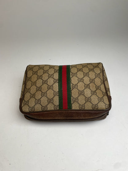 Vintage Gucci monogram Leather Clutch Grey Brown