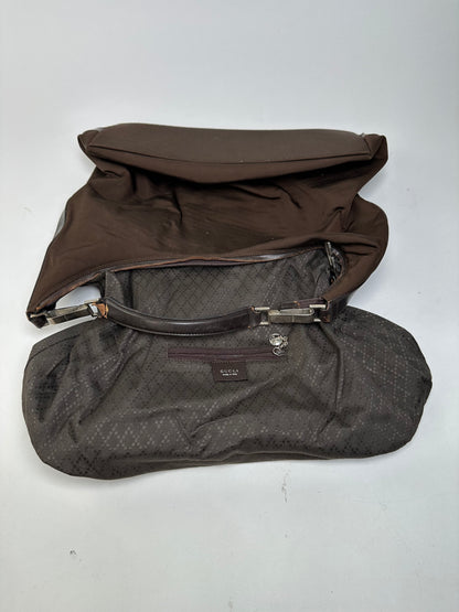 Vintage Gucci Fabric Hobo Bag Brown Silver