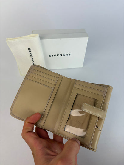 Vintage Givenchy Leather Bifold Wallet Beige Silver