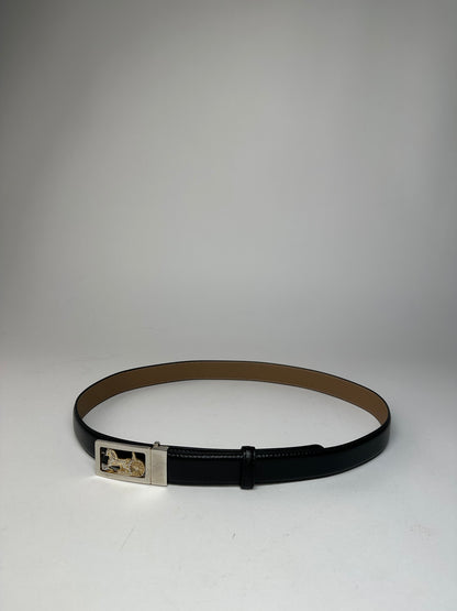 Vintage Celine Paris Triomphe Snake Emblossed Leather Belt Black