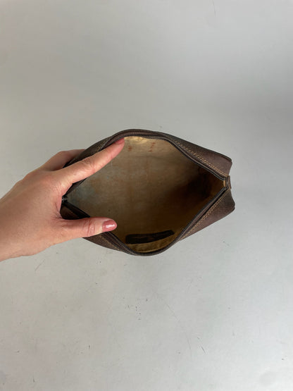 Vintage Gucci monogram Leather Clutch Grey Brown