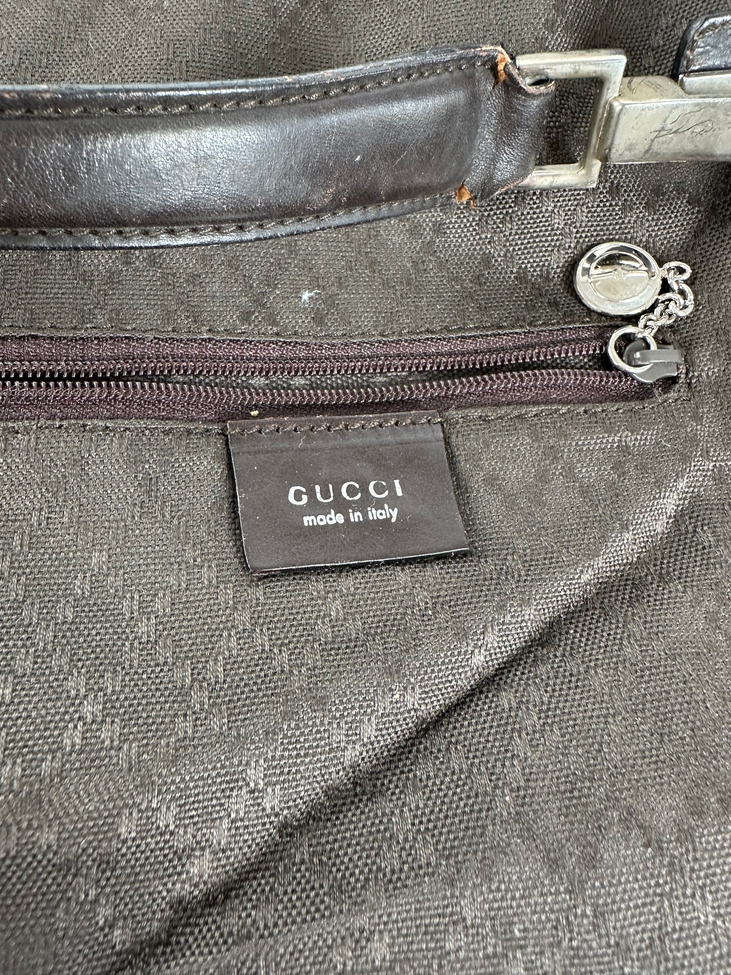 Vintage Gucci Fabric Hobo Bag Brown Silver