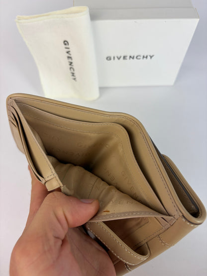 Vintage Givenchy Leather Bifold Wallet Beige Silver