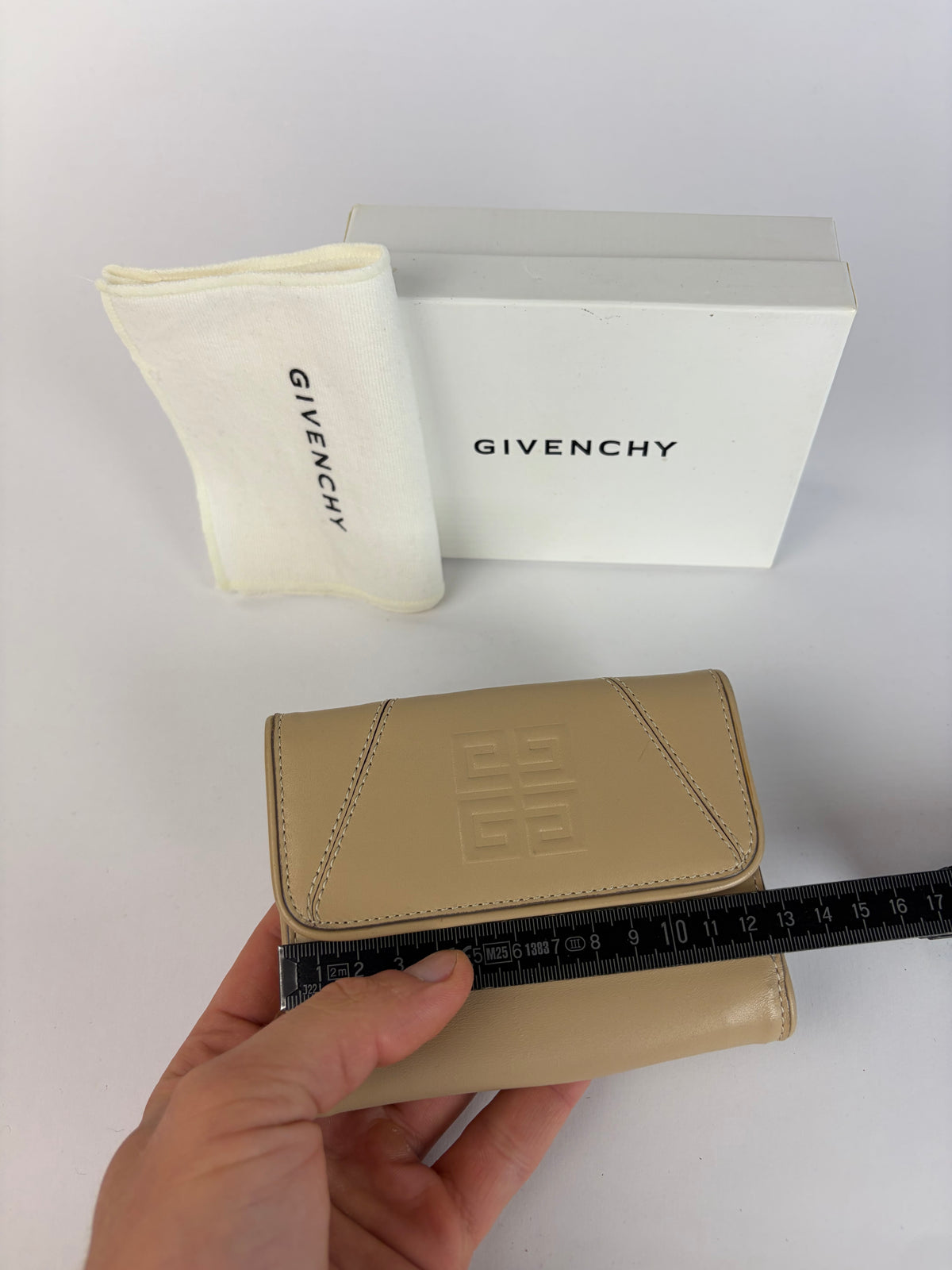 Vintage Givenchy Leather Bifold Wallet Beige Silver