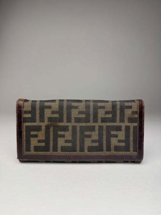 Vintage Fendi FF Monogram Leather Canvas Wallet Brown