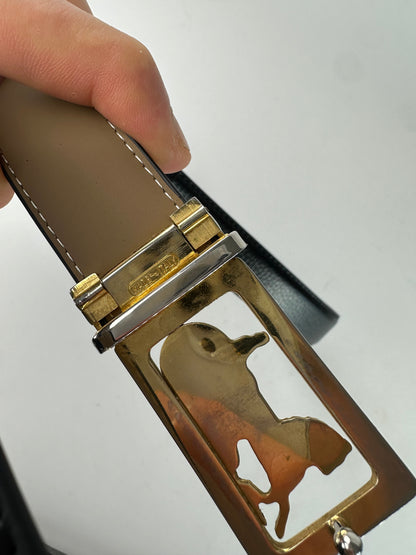 Vintage Celine Paris Triomphe Snake Emblossed Leather Belt Black