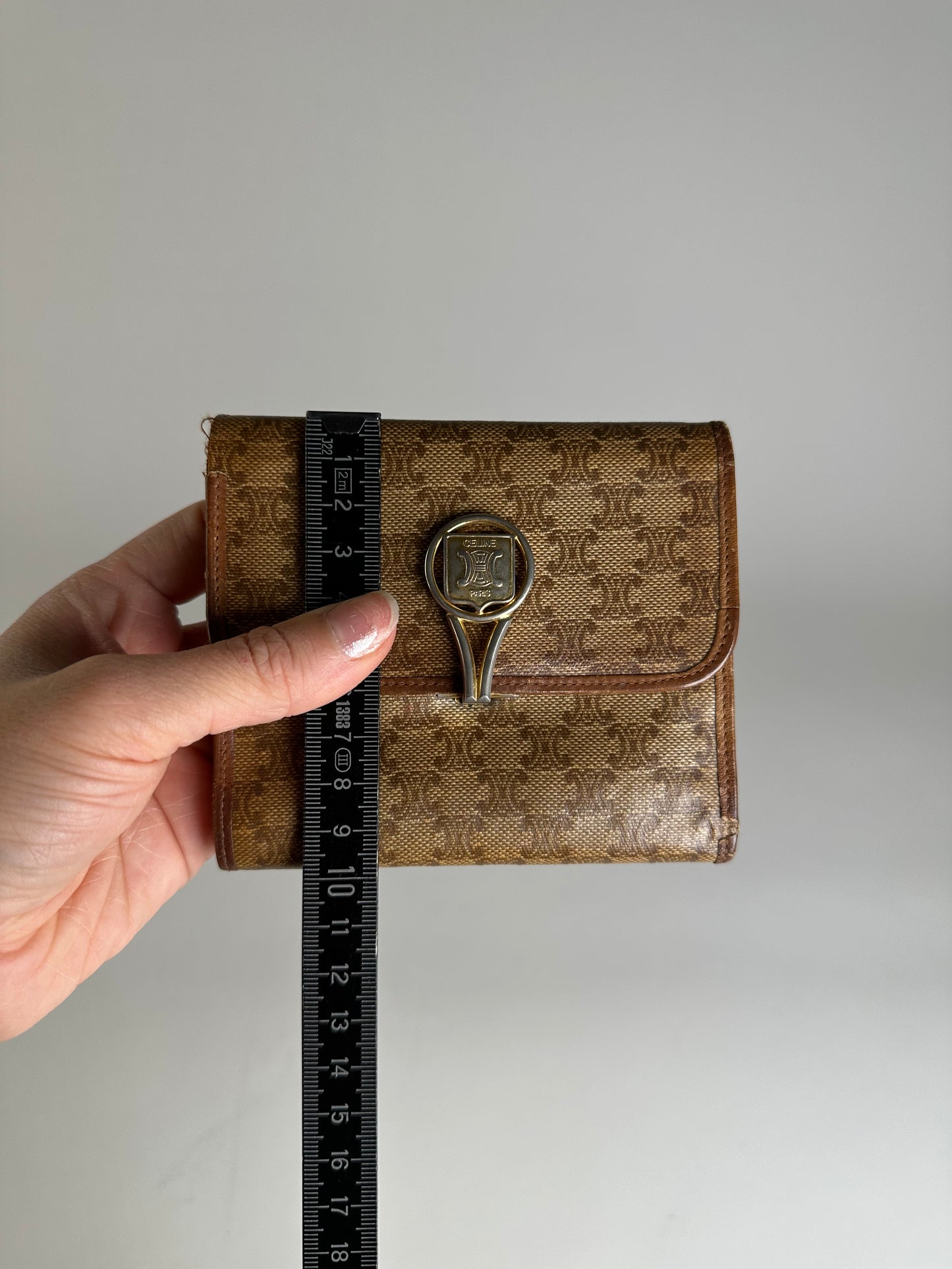 Vintage Celine Macadam Canvas Wallet Beige Brown