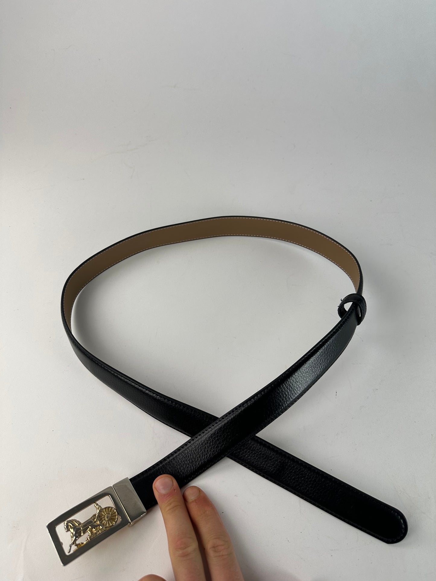 Vintage Celine Paris Triomphe Snake Emblossed Leather Belt Black