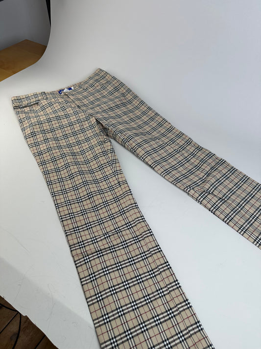Vintage Burberry Check Cotton Trousers Beige Burgundy S